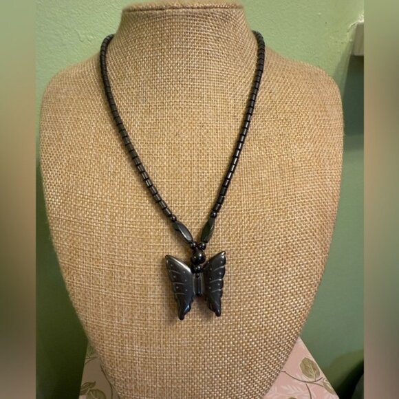 Elegant Hematite Black Butterfly Necklace - Picture 1 of 5